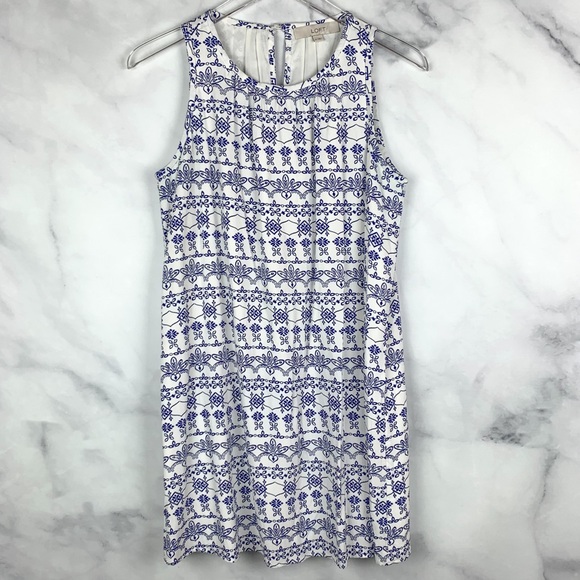 Ann Taylor LOFT Eyelet Print Crepe Boho Mini Dress - Picture 2 of 10